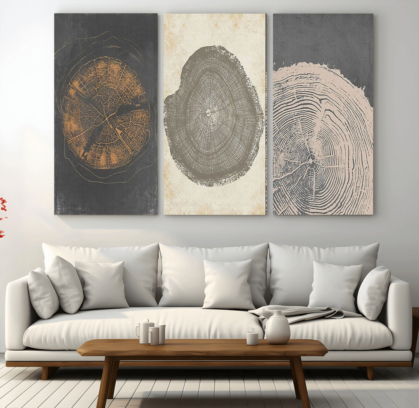 80725-MGV-CV-36X24-Wood Tree Rings Wall Art Canvas Print, Framed Tree Rings Art Picture Print, Abstract Tree Rings Perfect Modern Boho Decor Artwork