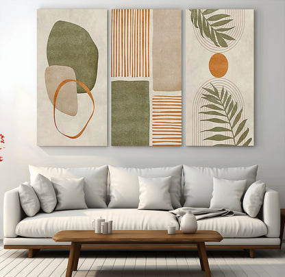 96002-MGV-CV-36X24-Abstract Geometric Wall Art – Modern Canvas Print with Green, Orange & Beige Shapes, Minimalist Home Decor for Living Room, Office