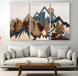 67950-MGV-CV-36X24-Modern Wood Wall Art Canvas Print, Framed Mountain Range Art Picture Print, Wood Mountain Range Perfect Rustic Decor Artwork