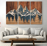 41330-MGV-CV-48X32-3P-Rustic Mountain Wall Art – Wooden Nature Scene with Trees and Peaks, Handmade 3D Layered Decor for Living Room, Cabin or Office
