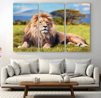 67826-MGV-CV-48X32-3P-Majestic Lion Wall Art – King of the Jungle Canvas Print, Safari Wildlife Decor for Living Room, Office, or Man Cave