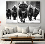 79872-MGV-CV-36X24-Bison Herd Wall Art – Black and White Buffalo on Snow Canvas Print, Rustic Wildlife Decor for Lodge, Cabin, or Living Room