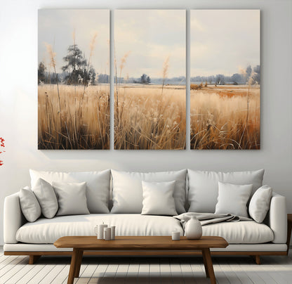 38193-MGV-CV-36X24-Golden Meadow Wall Art – Serene Grassland Landscape Canvas Print, Rustic Nature Decor for Bedroom, Living Room or Farmhouse