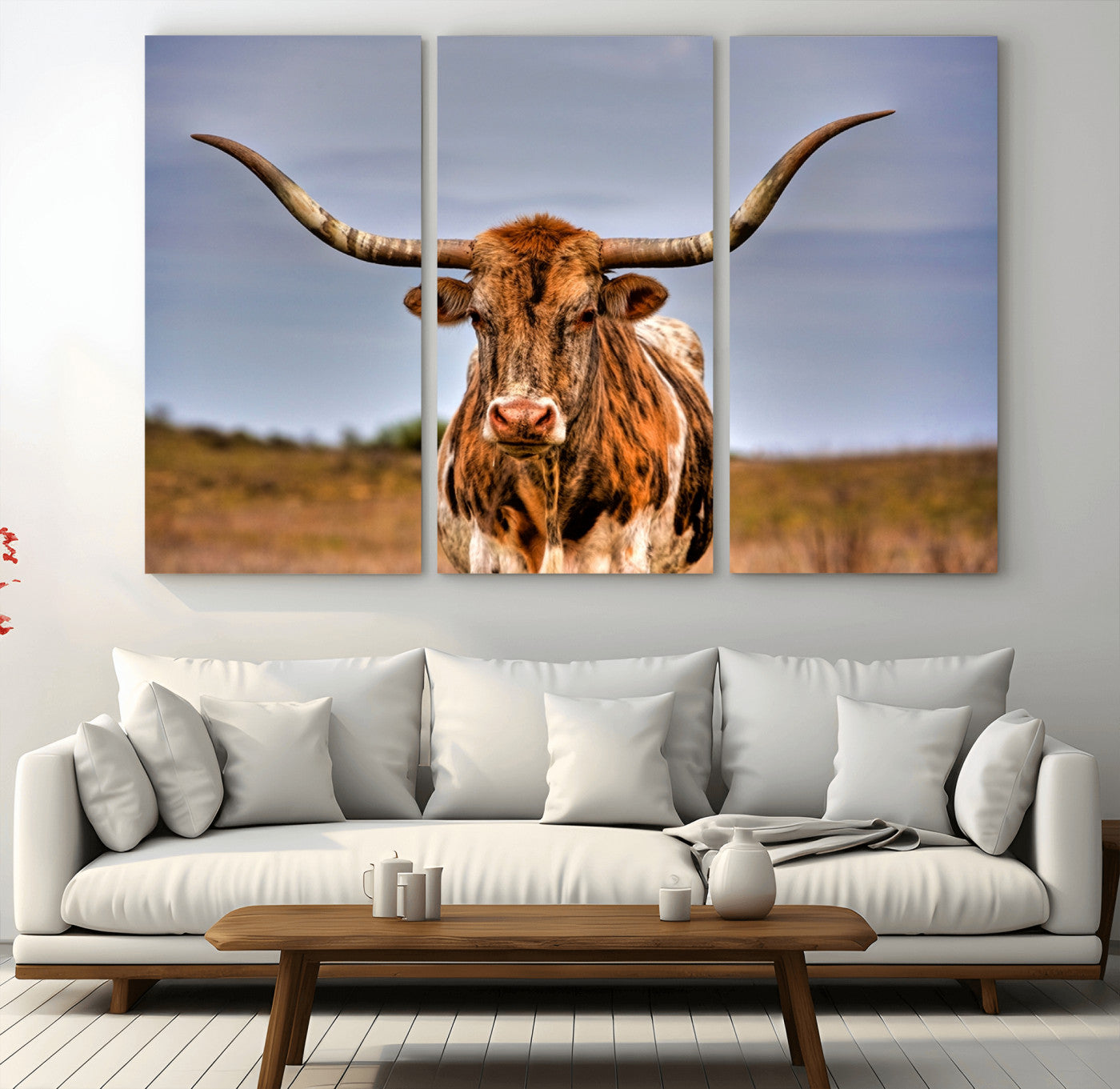 18594-MGV-CV-36X24-Texas Longhorn Bull Wall Art – Rustic Western Cattle Canvas Print, Country Farmhouse Decor for Living Room, Office or Cabin