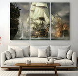 26512-MGV-CV-36X24-Naval Battle Wall Art – Dramatic Tall Ship Canvas Print, Historic Pirate Sailing War Scene, Nautical Decor for Office, Study or