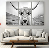 80564-MGV-CV-36X24-Highland Cow Wall Art – Black and White Scottish Highland Canvas Print, Rustic Farmhouse Decor for Living Room, Bedroom or Office