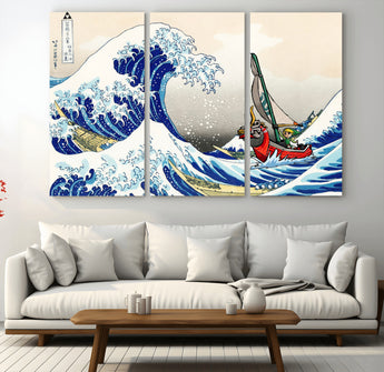 19450-MGV-CV-36X24-Great Wave Adventure Wall Art – Japanese Style Ocean Canvas Print, Fantasy Sailing Decor for Living Room, Bedroom or Office