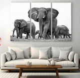 91685-MGV-CV-36X24-Elephant Herd Wall Art – Black and White Safari Canvas Print, African Wildlife Photography Decor for Living Room, Office or