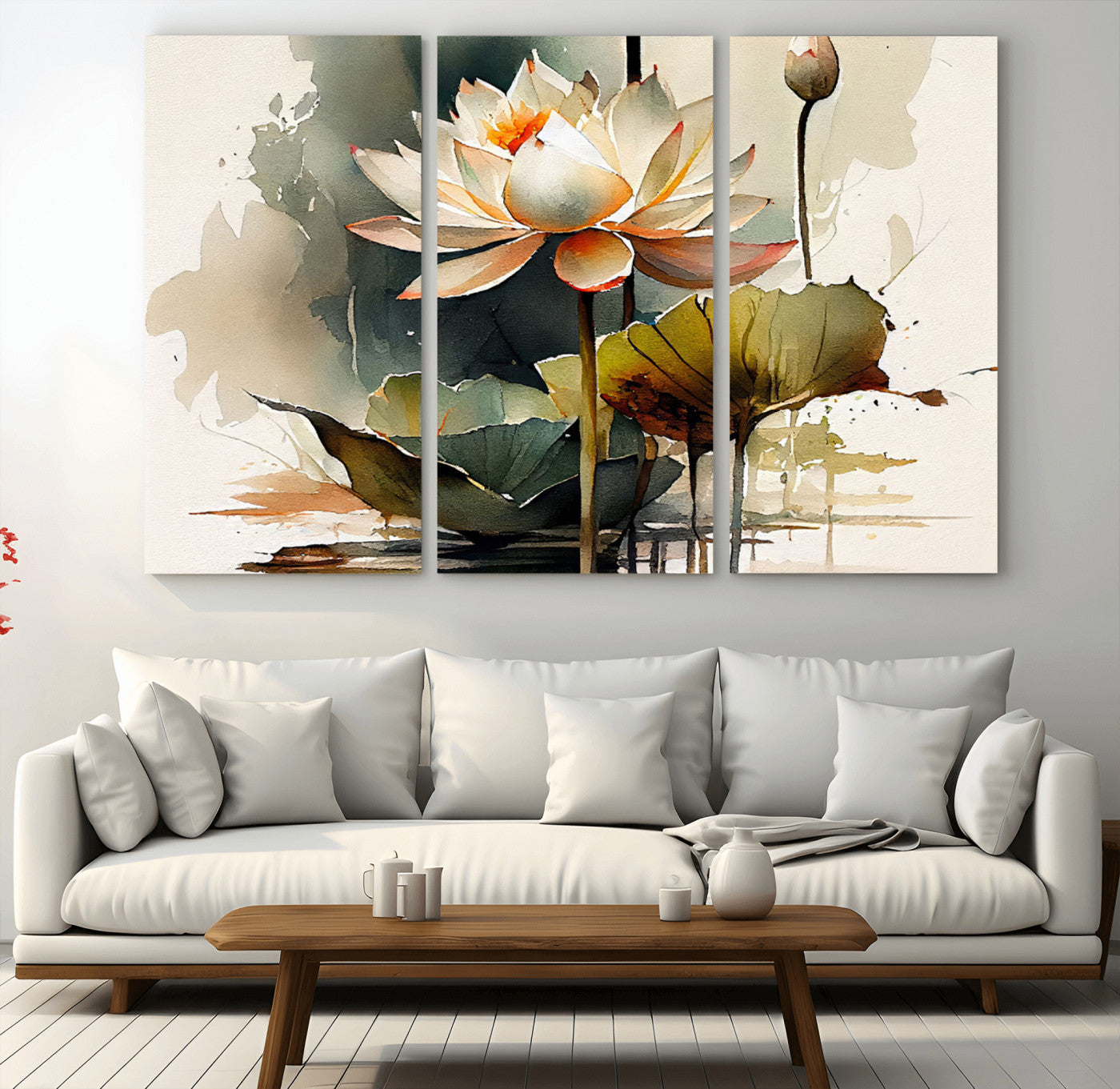 62531-MGV-CV-36X24-Lotus Flower Wall Art – Watercolor Botanical Canvas Print, Tranquil Nature Artwork for Living Room, Bedroom or Meditation Space
