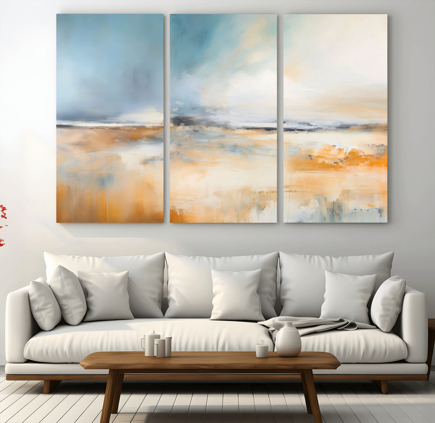92764-MGV-CV-36X24-Abstract Landscape Wall Art – Modern Blue and Orange Canvas Print, Large Minimalist Painting for Living Room, Bedroom, Office or