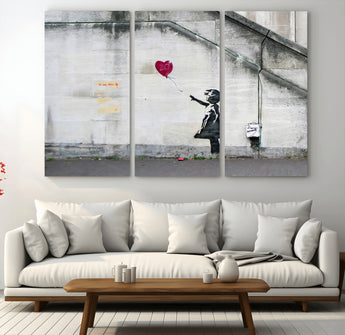 50559-MGV-CV-36X24-Banksy Girl with Balloon Wall Art – Famous Street Graffiti Canvas Print, Modern Urban Artwork for Living Room, Bedroom or Office