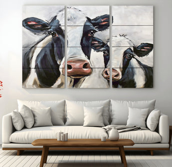 28934-MGV-CV-36X24-Farmhouse Cow Wall Art – Rustic Black and White Dairy Cattle Canvas Print, Country Barn Animal Painting for Kitchen, Living Room