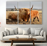 53461-MGV-CV-36X24-Highland Cow Family Wall Art – Rustic Farmhouse Animal Canvas Print, Country Decor for Living Room, Bedroom or Office, Calf and