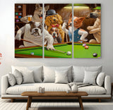 34228-MGV-CV-48X32-3P-Dogs Playing Pool Wall Art Canvas Print, Framed Funny Dog Art Picture Print, Dog Perfect Game Room Decor Artwork