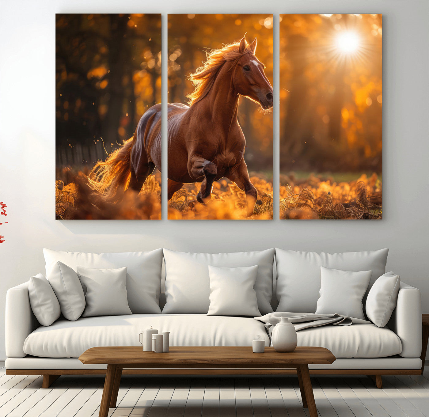 92144-MGV-CV-48X32-3P-Sunset Horse Wall Art Canvas Print, Framed Horse Barn Art Picture Print, Majestic Horse Perfect Rustic Farmhouse Decor Artwork