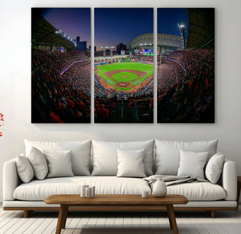 44322-MGV-CV-48X32-3P-Minute Maid Park Wall Art Canvas Print, Framed Houston Astros Stadium Art Picture Print, Houston Astros Field Perfect Sports Room