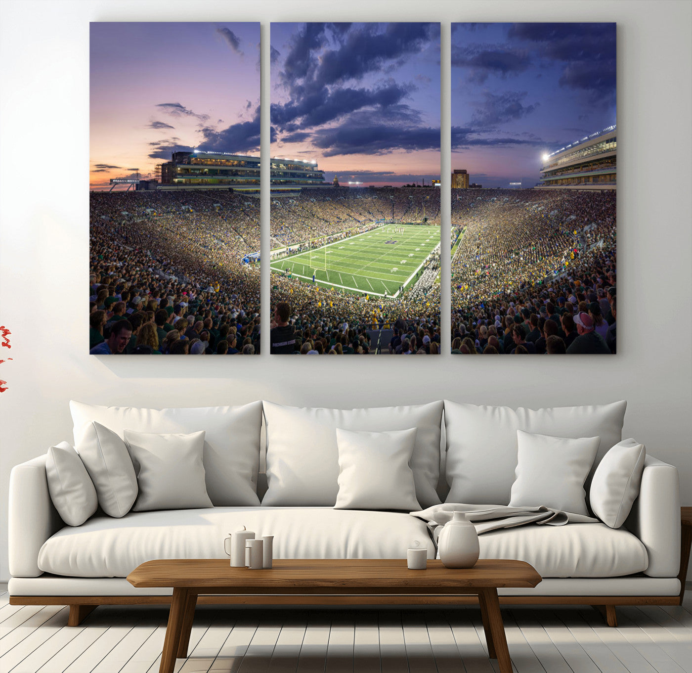 50825-MGV-CV-48X32-3P-Notre Dame Stadium Wall Art Canvas Print, Framed Indiana Stadium Art Picture Print, Football Stadium Perfect Sports Room Decor