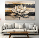 18807-MGV-CV-48X32-3P-Lotus Flower Wall Art Canvas Print, Framed Abstract Lotus Art Picture Print, White Lotus Flower Perfect Abstract Floral Decor