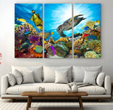 44772-MGV-CV-36X24-Underwater Sea Turtle Wall Art – Vibrant Coral Reef and Tropical Fish Canvas Print, Ocean Marine Life Decor for Living Room,