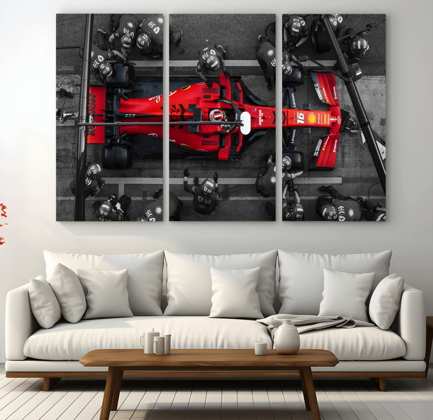 99356-MGV-CV-36X24-Ferrari Pit Stop Wall Art – Formula 1 Racing Car Canvas Print, Red Speed Machine Motorsport Decor for Office, Garage, Man Cave or