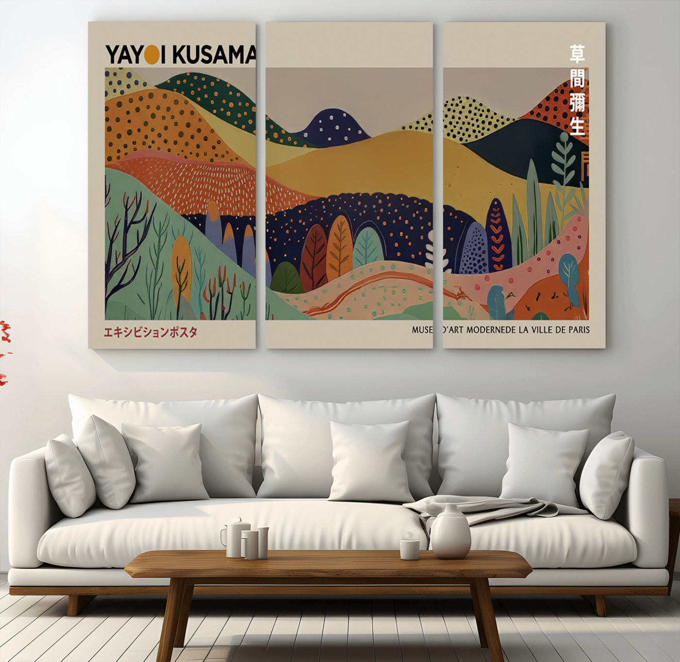 11242-MGV-CV-36X24-Kusama Wall Art – Abstract Colorful Hills Canvas Print, Modern Japanese Inspired Landscape Poster for Living Room, Office or