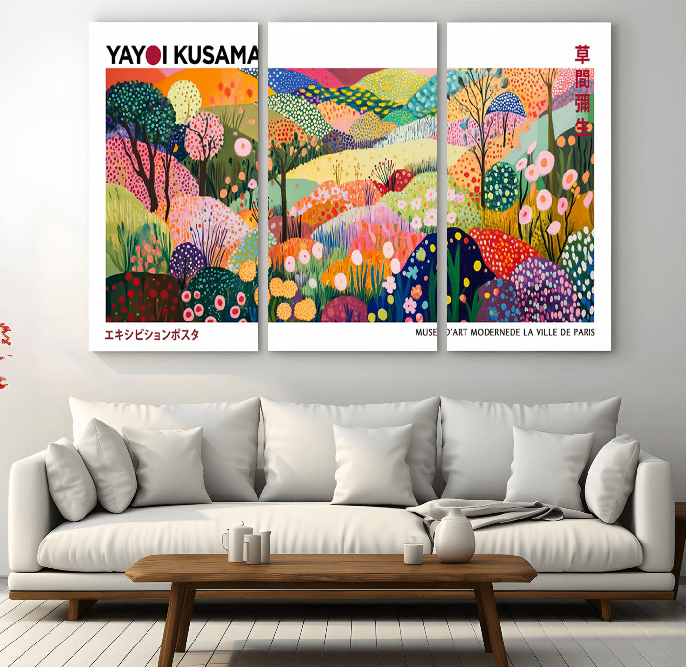 75201-MGV-CV-36X24-Yayoi Kusama Floral Wall Art – Vibrant Abstract Landscape Canvas Print, Modern Pop Art Poster for Living Room, Bedroom, or Gallery