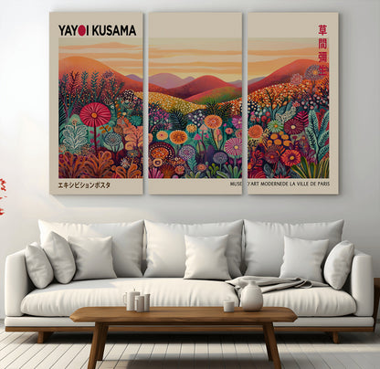 66096-MGV-CV-36X24-Yayoi Kusama Wall Art – Sunset Floral Landscape Canvas Print, Vibrant Flower Garden Panorama for Living Room, Bedroom or Office