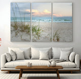 Test1001-MGV-CV-36X24-Coastal Beach Wall Art – Panoramic Ocean Waves and Sandy Dunes Canvas Print, Serene Seascape with Sea Oats for Relaxing Home or