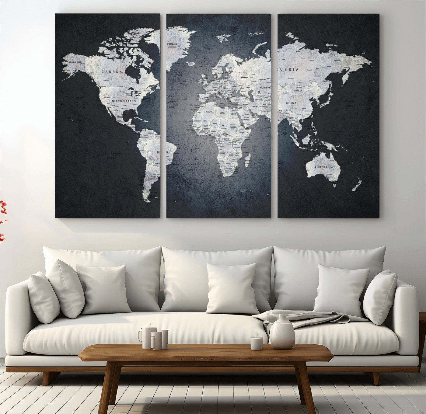 19124-MGV-CV-36X24-Modern World Map Wall Art – Black and White Canvas Print, Minimalist Global Map Decor for Office, Study, Bedroom or Living Room