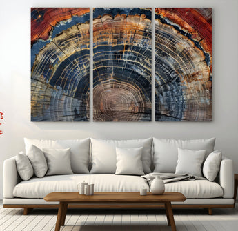 63519-MGV-CV-48X32-3P-Tree Ring Wall Art – Rustic Nature Wood Grain Canvas Print, Abstract Natural Texture Artwork Poster for Living Room, Bedroom,