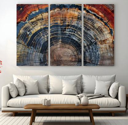63519-MGV-CV-48X32-3P-Tree Ring Wall Art – Rustic Nature Wood Grain Canvas Print, Abstract Natural Texture Artwork Poster for Living Room, Bedroom,