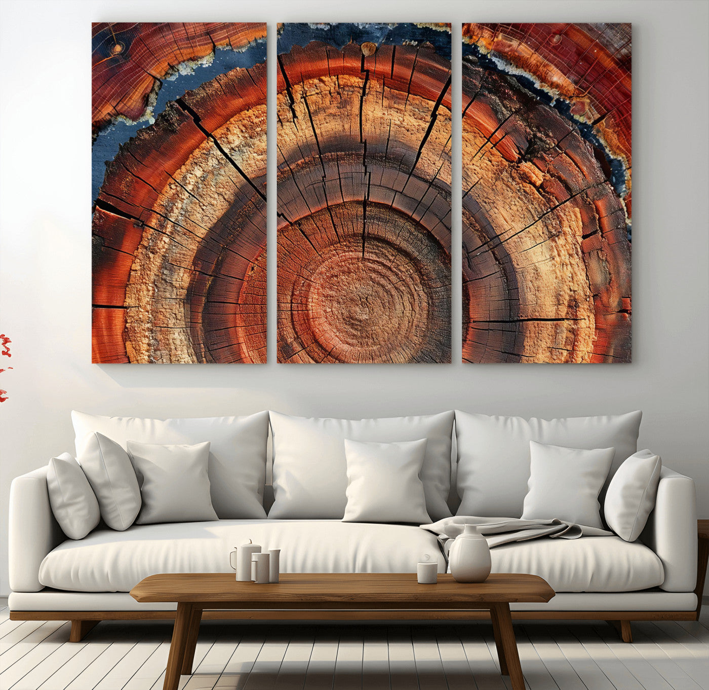 28555-MGV-CV-48X32-3P-Tree Ring Wall Art – Rustic Wood Grain Canvas Print, Natural Texture Abstract Artwork Poster for Living Room, Bedroom, Office,