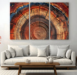 28555-MGV-CV-48X32-3P-Tree Ring Wall Art – Rustic Wood Grain Canvas Print, Natural Texture Abstract Artwork Poster for Living Room, Bedroom, Office,