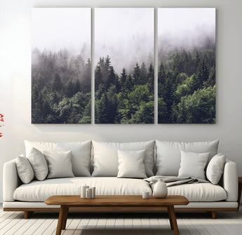 42578900-MGV-CV-36X24-Misty Pine Forest Wall Art – Tranquil Foggy Mountain Canvas Print, Nature Landscape Décor for Bedroom, Living Room, Cabin or
