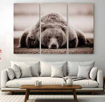 20611-MGV-CV-36X24-Grizzly Bear Wall Art – Majestic Wildlife Sepia Canvas Print, Rustic Nature Animal Artwork for Cabin, Lodge, Living Room, Bedroom,