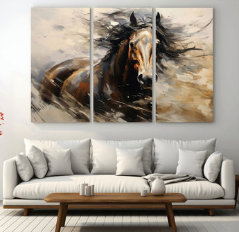 53001-MGV-CV-36X24-Wild Horse Wall Art – Majestic Stallion Canvas Print with Flowing Mane, Rustic Western Style Painting for Living Room, Office or