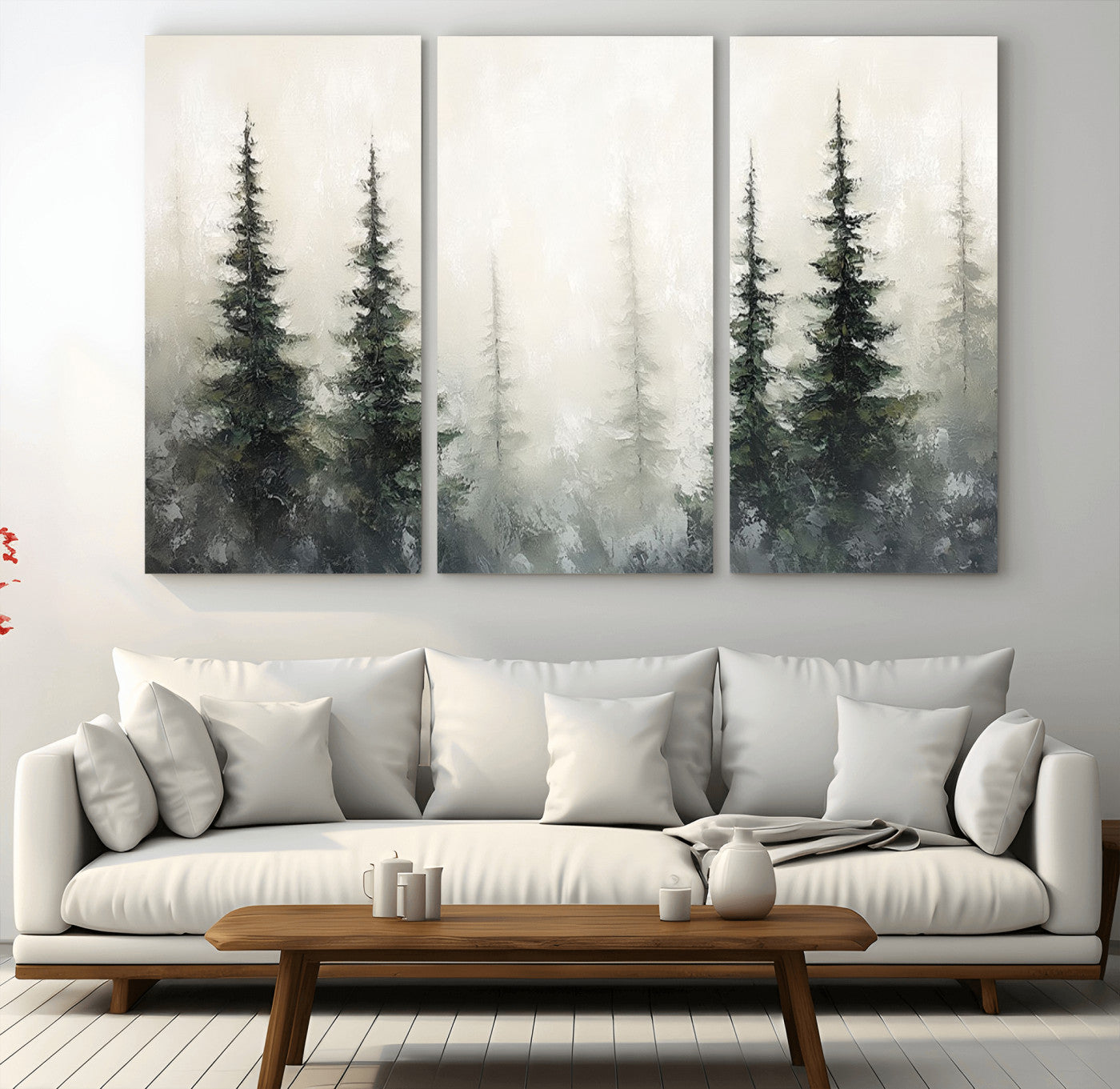 33241-MGV-CV-36X24-Misty Forest Wall Art Canvas Print, Framed Foggy Pines Art Picture Print, Forest Haze Perfect Rustic Minimalist Decor Artwork