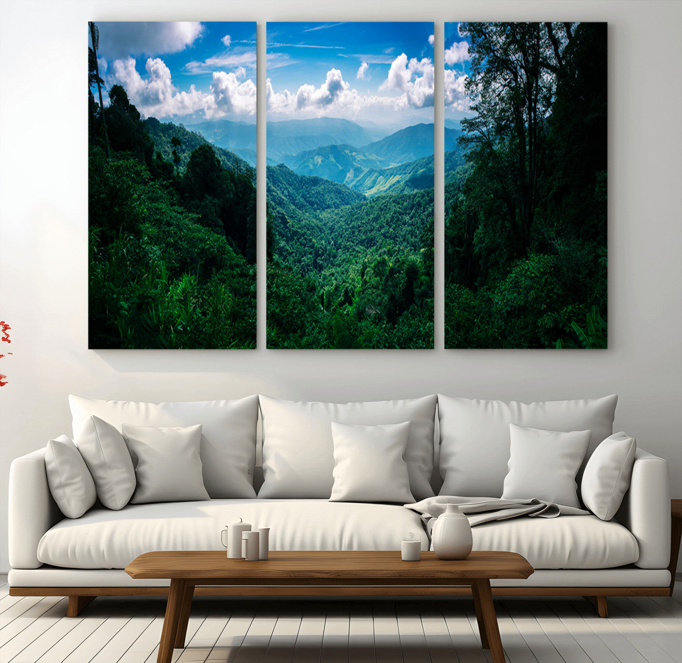 74439378-MGV-CV-36X24-Tropical Jungle Wall Art Canvas Print, Framed Lush Valley Art Picture Print, Forest Mountains Perfect Tropical Wilderness Decor
