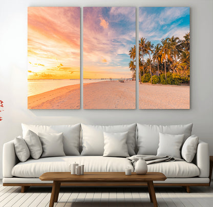 41542880-MGV-CV-36X24-Tropical Beach Wall Art Canvas Print, Framed Palm Trees Art Picture Print, Sunset Shore Perfect Tropical Coastal Decor Artwork