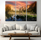31199457-MGV-CV-36X24-Yosemite Valley Wall Art Canvas Print, Framed El Capitan Art Picture Print, Sunset Sky Perfect Vibrant Western Decor Artwork