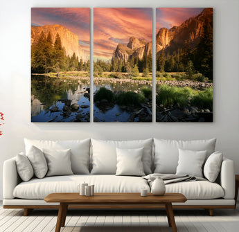 31199457-MGV-CV-36X24-Yosemite Valley Wall Art Canvas Print, Framed El Capitan Art Picture Print, Sunset Sky Perfect Vibrant Western Decor Artwork