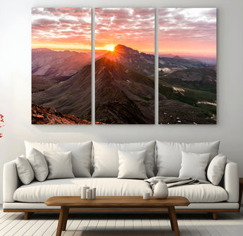 50957419-MGV-CV-36X24-Mountain Sunrise Wall Art Canvas Print, Framed Alpine Ridge Art Picture Print, Mountain Range Perfect Vibrant Rustic Decor Artwork