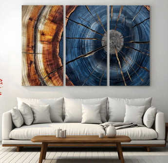 45268471-MGV-CV-36X24-Blue Tree Ring Wall Art – Rustic Wood Cross Section Canvas Print, Modern Abstract Nature Decor for Living Room, Office, or Cabin