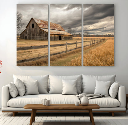 26821575-MGV-CV-36X24-Old Barn Wall Art Canvas Print, Framed Rustic Barn Art Picture Print, Moody Farm Perfect Rustic Farmhouse Decor Artwork
