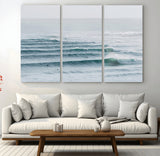 73969318-MGV-CV-36X24-Ocean Waves Wall Art Canvas Print, Framed Surfer Lineup Art Picture Print, Crowded Ocean Perfect Minimal Coastal Decor Artwork
