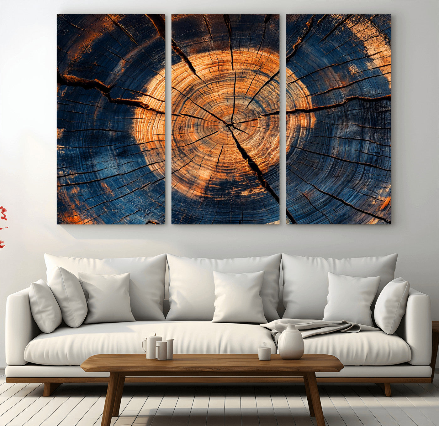 18975622-MGV-CV-36X24-Burnt Wood Wall Art Canvas Print, Framed Aged Timber Art Picture Print, Rustic Tree Slice Perfect Rustic Decor Artwork for Home,