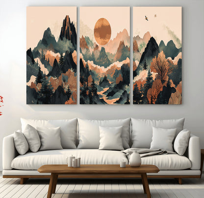 46509506-MGV-CV-48X32-3P-Mountain Wall Art – Sunset Canvas Print, Nature Inspired Artwork, Scenic Wall Decor for Living Room, Bedroom, Office