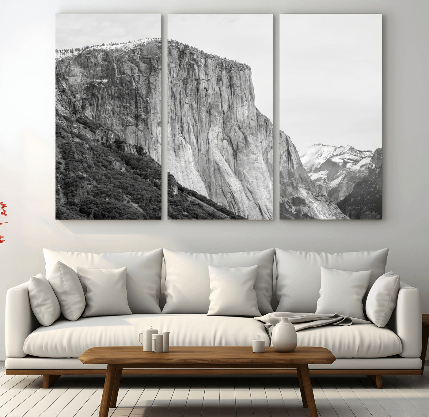 39393420-MGV-CV-48X32-3P-El Capitan Wall Art Canvas Print, Framed Yosemite Cliff Art Picture Print, Monochrome Mountain Perfect Monochrome Sierra Decor