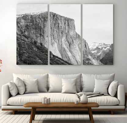 39393420-MGV-CV-36X24-El Capitan Wall Art Canvas Print, Framed Yosemite Cliff Art Picture Print, Monochrome Mountain Perfect Monochrome Sierra Decor