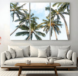 87247012-MGV-CV-48X32-3P-Skyward Palm Trees Wall Art Canvas Print, Framed Tropical Sky Art Picture Print, Coconut Palm Perfect Tropical Skyview Decor